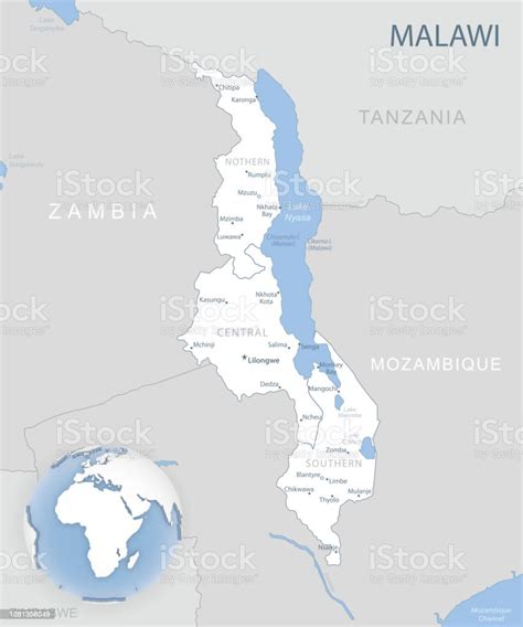 マラウイの行政区画と地球上の場所のブルーグレーの詳細な地図 3dのベクターアート素材や画像を多数ご用意 3d アイコン アイコン