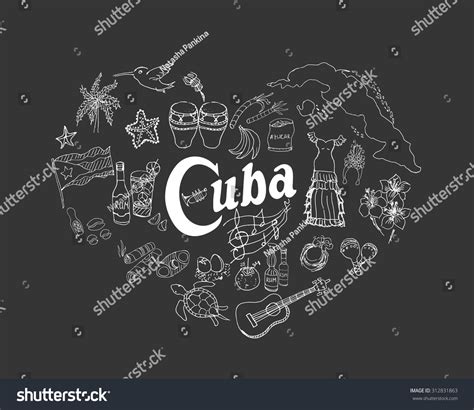 Set Of Hand Drawn Cuba Icons Cuban Sketch Illustration Doodle