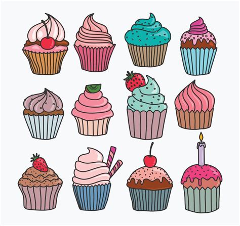 Set Of Hand Drawn Cupcakes 12687578 Vector Art At Vecteezy