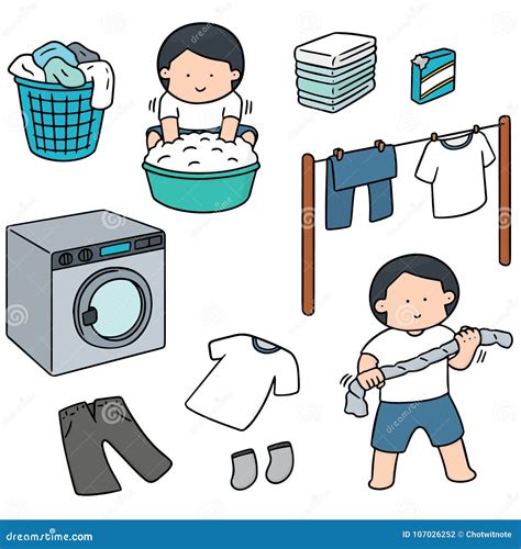 Vector Set of People Washing Clothes Stock Vector - Illustration of ...