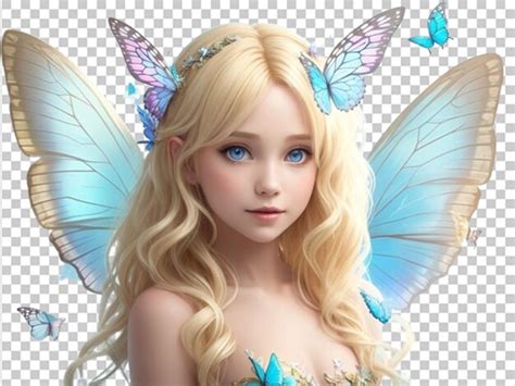 Premium PSD Cute Fairy With Blonde Hair And Beautiful Wings