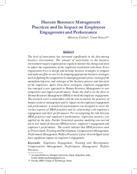 Pdf Human Resource Management Practices And Its Impact On Employees