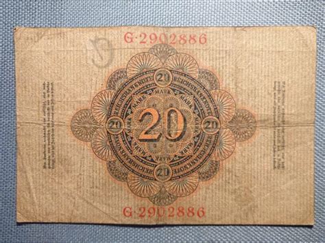 ALTE REICHSBANKNOTE GELDSCHEIN Zwanzig 20 Mark Berlin 21 April 1910