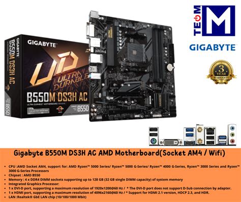 Gigabyte B550m Ds3h Ac Amd Motherboard Socket Am4 Wifi