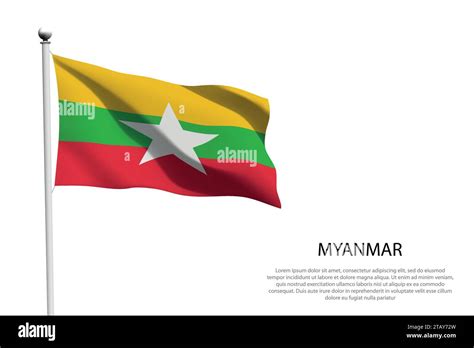 National Flag Myanmar Isolated Waving On White Background Stock Vector