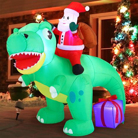 Joiedomi 6 Ft Long Christmas Inflatable Outdoor Decoration Santa Ride On Dinosaur Inflatable