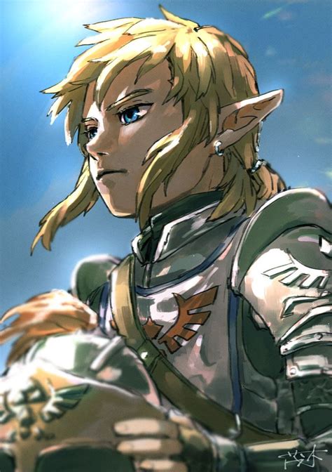 The Legend Of Zelda Is Standing In Front Of A Bright Blue Sky With His