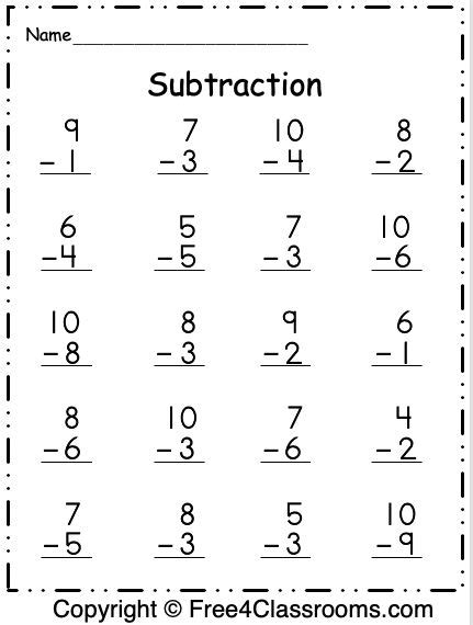 Free 1 Digit Subtraction Worksheets Free4Classrooms Subtraction