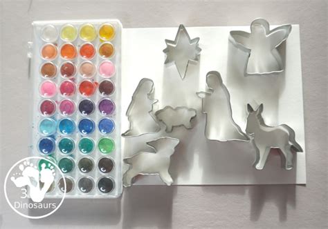 Nativity Watercolor Painting for Kids | 3 Dinosaurs