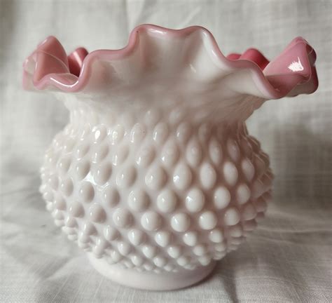 Vintage Fenton Hobnail Peach Blow Double Ruffle Rose Bowl Etsy