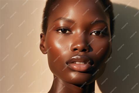 Premium Ai Image Portrait Of A Beautiful African American Woman With Dark Skin And Natural Makeup