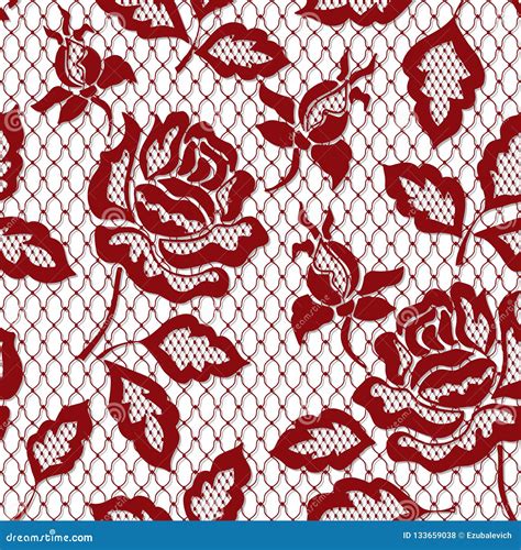 Red Rose Seamless Lace Pattern With Rose On Transparent Background