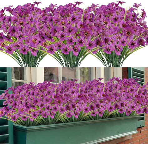 Sinhoon Bundles Artificial Outdoor Flowers Uv Resistant Fake Flowers