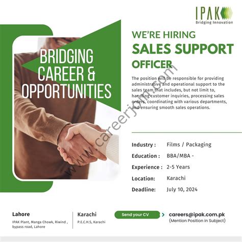 International Packaging Films Ltd Ipak Jobs Sales Support Officer