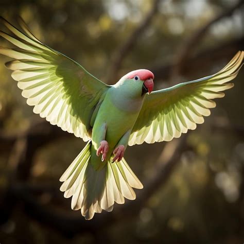 Premium Photo A Male Rose Ringed Parakeet In Fligh