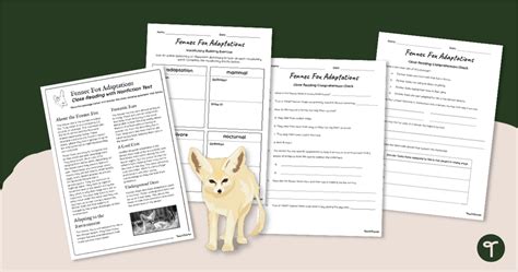 Fennec Fox Adaptations Close Reading Worksheets Teach Starter