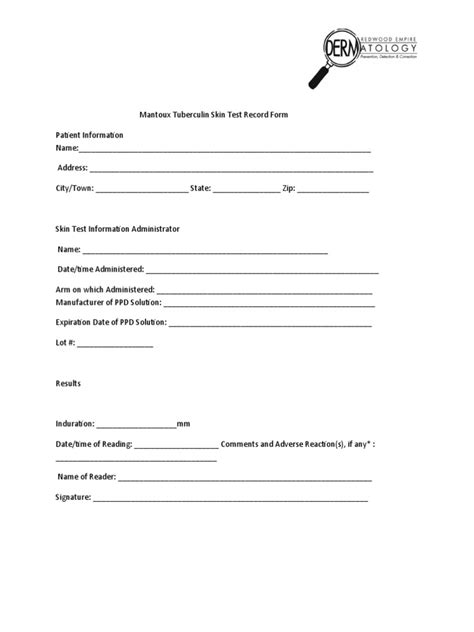 Mantoux Tuberculin Skin Test Record Form Pdf