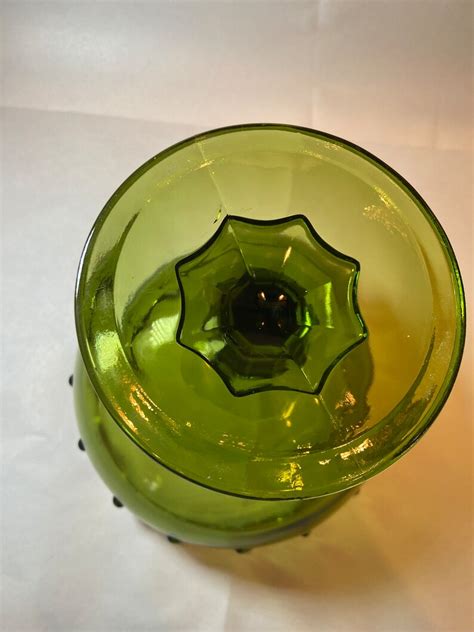 Vintage Glass Teardrop Pedestal Fruit Bowl Candy Dish Green