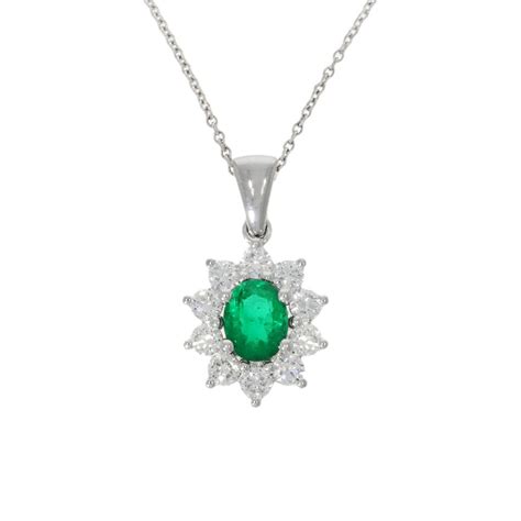 18ct White Gold Emerald And Diamond Pendant Nicholas Wylde