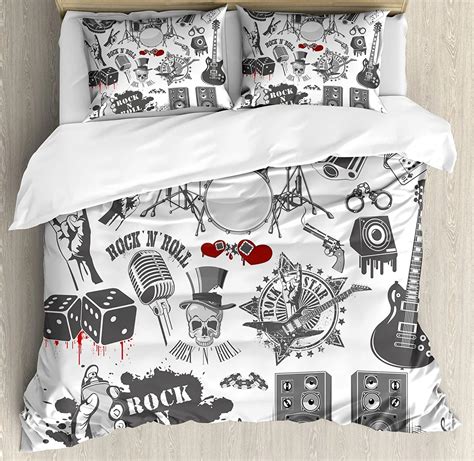 Rock Music Juego de cama monocromático de instrumentos musicales ropa