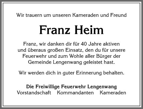 Traueranzeigen Von Franz Heim Augsburger Allgemeine Zeitung