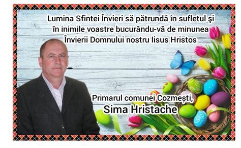 Mesajul Primarului Comunei Cozme Ti Cu Ocazia Sfintelor S Rb Tori