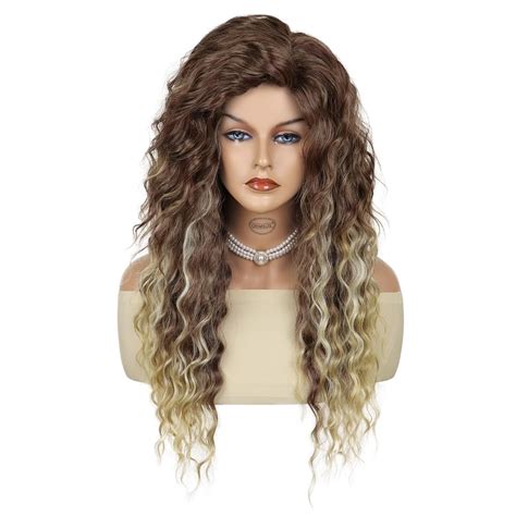 Gnimegil Synthetic Womens Wig Brown To Blonde Long Curly Hair Wig Natural Female