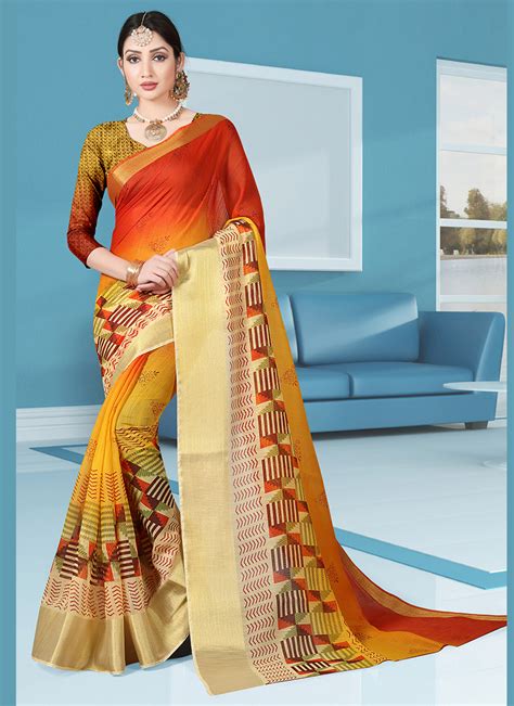 Cotton Multi Colour Abstract Print Printed Saree Buy Online