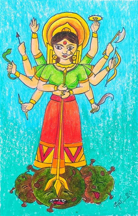 Ma Durga Drawing In Oil Pastels Easy Pastel Drawing For Beginners