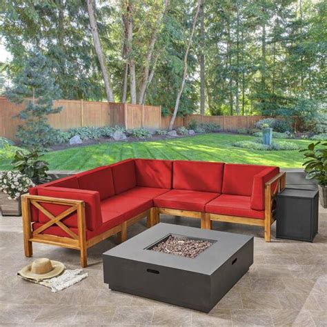 Noble House Culatra Teak Brown Piece Wood Patio Fire Pit Sectional