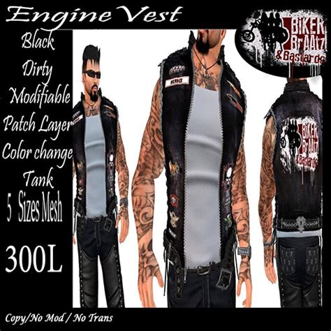 Second Life Marketplace Biker Bastards Vests Engine Dirty Black