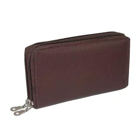 Leather Double Zippered Checkbook Cover Wallet