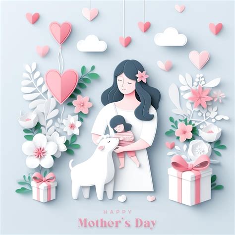 Premium Vector Flat Happy Mothers Day Greeting Illustration In Paper Rt