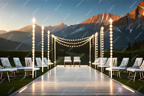 Premium AI Image | a wedding ceremony with a mountain in the background