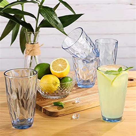 Creativeland Highball Glass Tumbler Light Blue Set Of 6 For Water Cocktail Juice Beer Iced