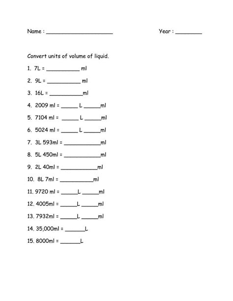 Convert Units Of Volume Of Liquid Worksheet Live Worksheets