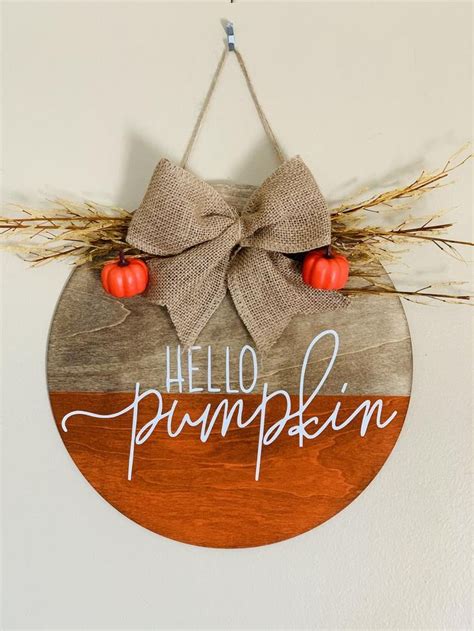 Hello Pumpkin Round Wood Sign Hello Pumpkin Sign Etsy Door