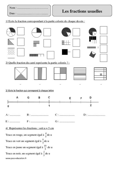 Numérateur Dénominateur Fractions Usuelles Cm2 Exercices Pass Education