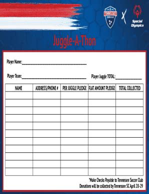 Fillable Online Juggle A Thon Pledge Sheet Fax Email Print PdfFiller