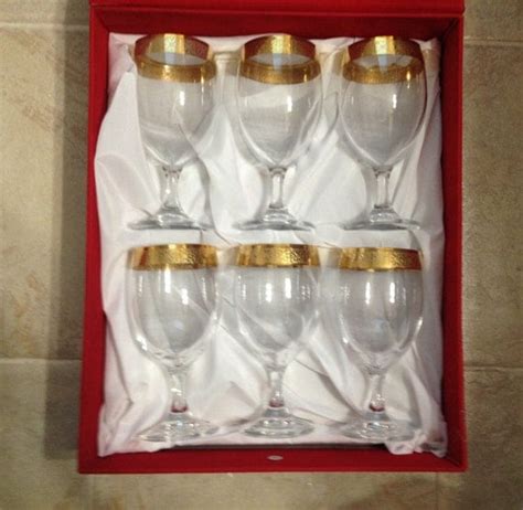 Items Similar To Box Of 6 Italian Wine Glasses With Gold Embellished Rim I Preziosi By C F