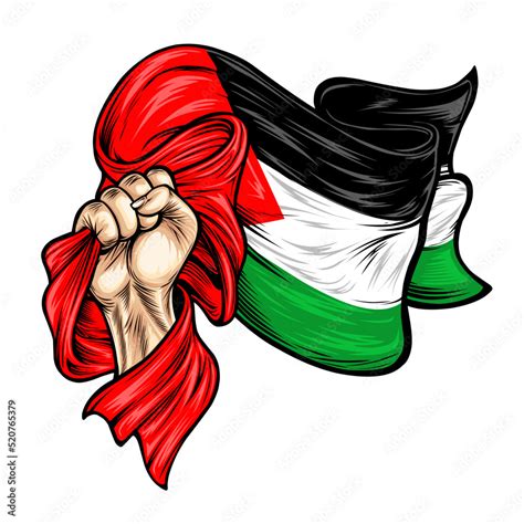 Vector Illustration On The Theme Freedom Palestine Hands With National