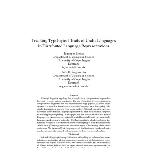 Tracking Typological Traits Of Uralic Languages In Distributed Language