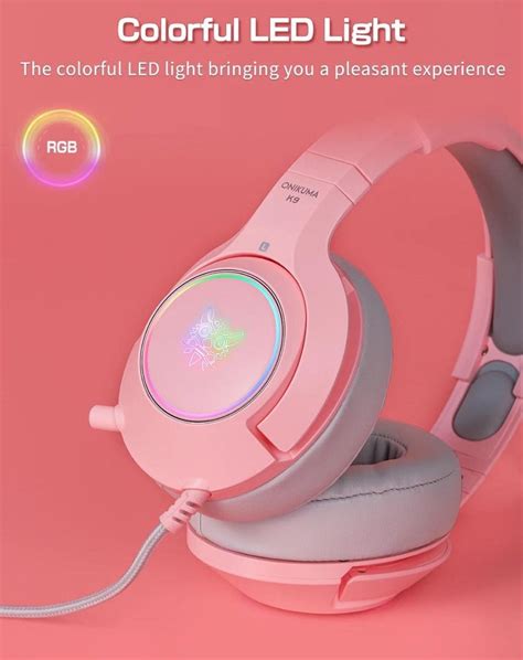 Onikuma K Pink Cat Ear Headphones With Rgb Led Light Flexible Mic