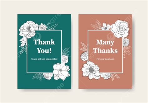 Floral Card Template With Spring Line Art Concept Design Watercolor