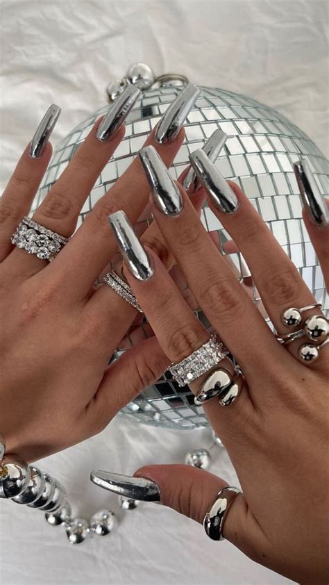 Pin By Jyllkyra On Acrylic Nails Funky Nails Silver Nails Stylish Nails