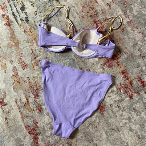 S Lilac High Waisted Bikini W Yellow Double Straps Depop