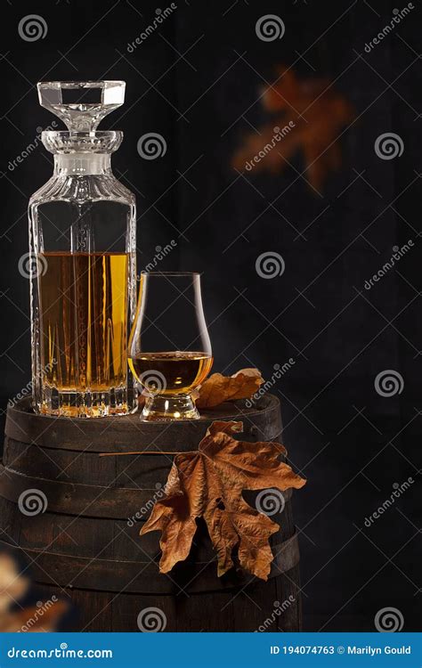 Glass Of Scotch Whisky Neat And Fall Leaves Stock Image Image Of