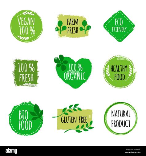 Set Of Vegan Logos Badges Signs Hand Drawn Bio Healthy Food Badges