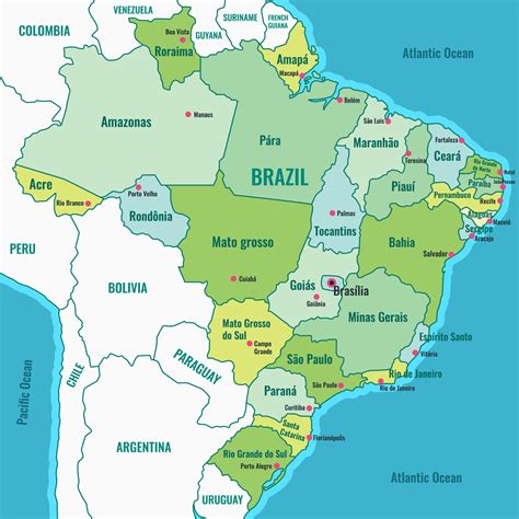 Country Map of Brazil with Surrounding Borders 20451932 Vector Art at