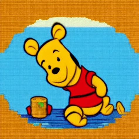 Winnie The Pooh Pixel Art Lounging On The Beach Stable Diffusion